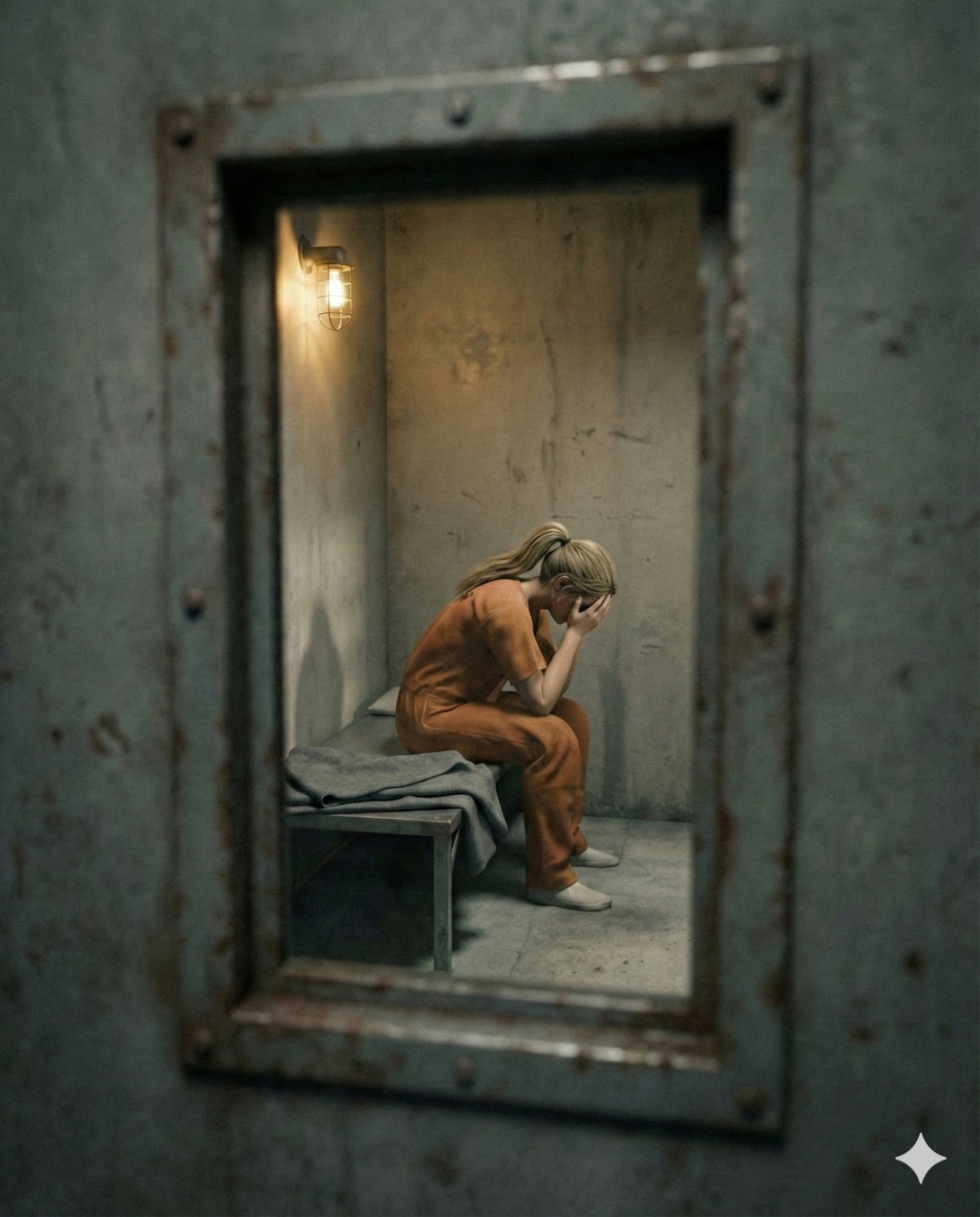 Prisoner in cell through door hatch