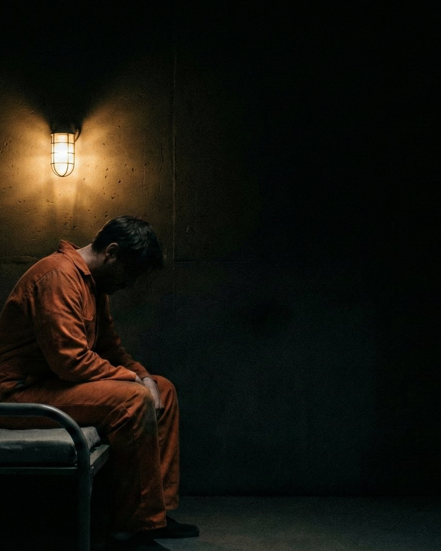 Prisoner in dark cell at night